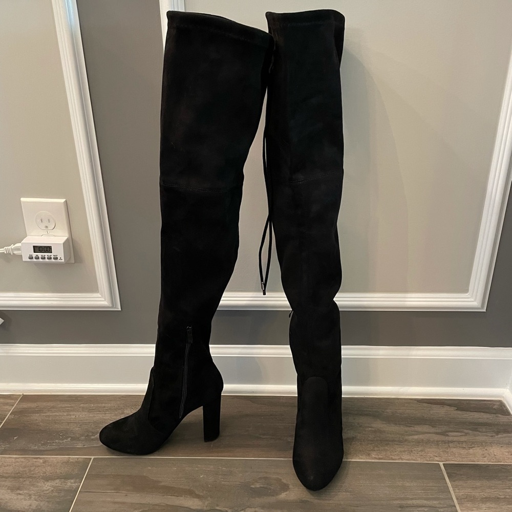 Black Suede Above-the-Knee Boots